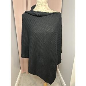 EUC Eileen Fisher Black Ribbed Organic Linen Cotton Asymmetric One Size Poncho